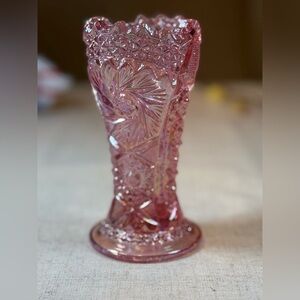 LE Smith Pink Aztec Heritage Glass Vase